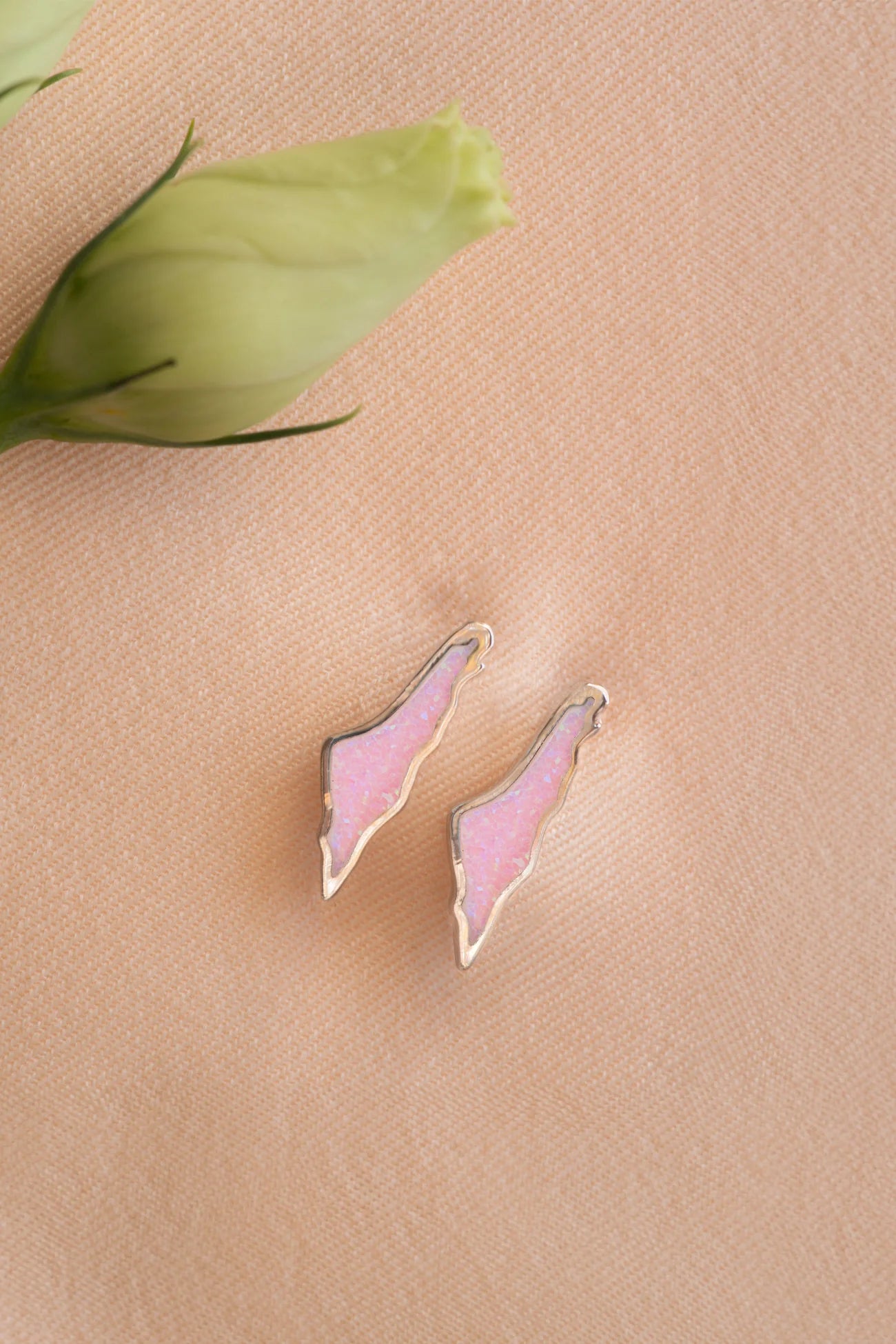 TCB-Earrings(Opal Palestine map with frame)Pink